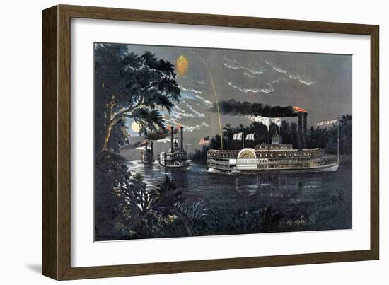 Rl 27835 Rounding a Bend on the Mississippi Steamboat Queen of the West-Currier & Ives-Framed Giclee Print