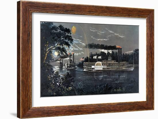 Rl 27835 Rounding a Bend on the Mississippi Steamboat Queen of the West-Currier & Ives-Framed Giclee Print