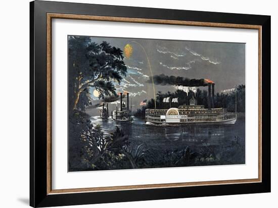 Rl 27835 Rounding a Bend on the Mississippi Steamboat Queen of the West-Currier & Ives-Framed Giclee Print