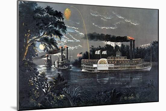 Rl 27835 Rounding a Bend on the Mississippi Steamboat Queen of the West-Currier & Ives-Mounted Giclee Print