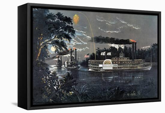 Rl 27835 Rounding a Bend on the Mississippi Steamboat Queen of the West-Currier & Ives-Framed Premier Image Canvas