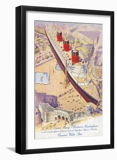 RMS Queen Mary Superimposed on Trafalgar Square-null-Framed Art Print