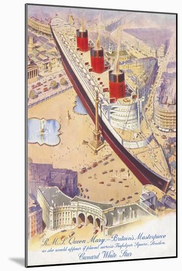 RMS Queen Mary Superimposed on Trafalgar Square-null-Mounted Art Print