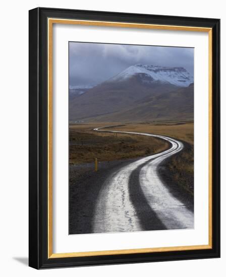 Road and Landscape in Vatsnes Peninsula, with Snow-Covered Mountains in October of Iceland-Patrick Dieudonne-Framed Photographic Print