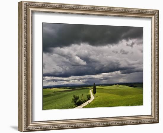 Road and Storm Clouds, Tuscany region, Itay-Adam Jones-Framed Photographic Print