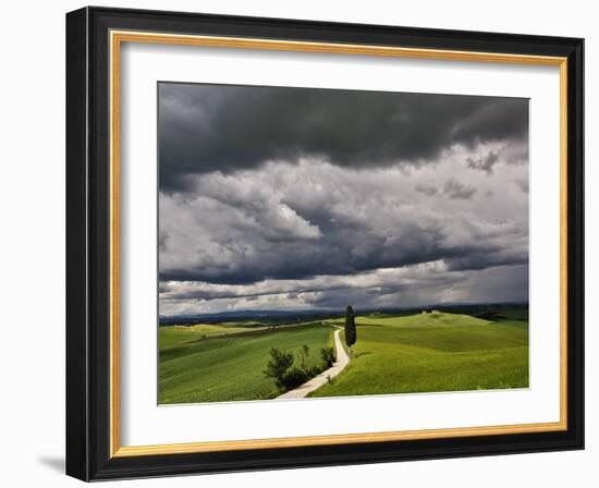 Road and Storm Clouds, Tuscany region, Itay-Adam Jones-Framed Photographic Print