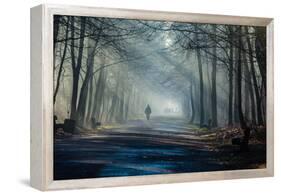 Road and Sunbeams in Strong Fog in the Forest, Poland.-Curioso Travel Photography-Framed Premier Image Canvas