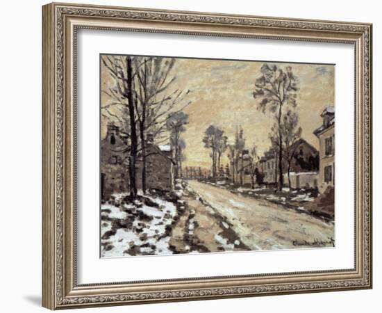Road at Louveciennes, Melting Snow, Sunset-Claude Monet-Framed Art Print
