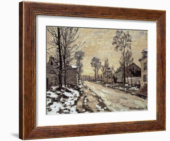 Road at Louveciennes, Melting Snow, Sunset-Claude Monet-Framed Art Print