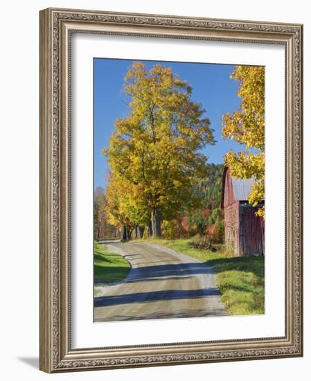 Road Beside Classic Farm in Autumn, New Hampshire, USA-Adam Jones-Framed Photographic Print