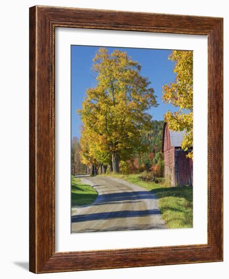 Road Beside Classic Farm in Autumn, New Hampshire, USA-Adam Jones-Framed Photographic Print