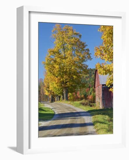 Road Beside Classic Farm in Autumn, New Hampshire, USA-Adam Jones-Framed Photographic Print