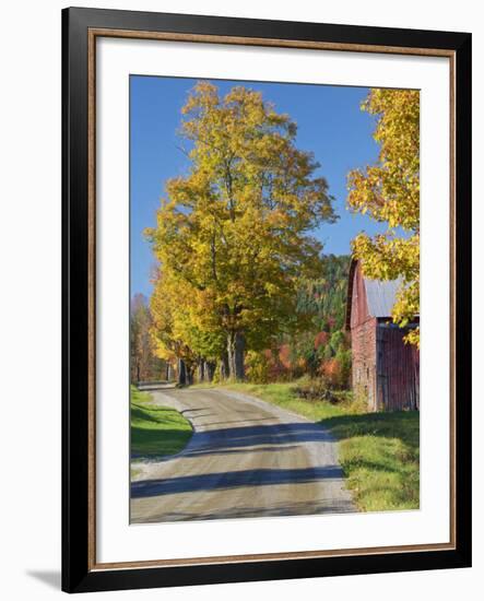 Road Beside Classic Farm in Autumn, New Hampshire, USA-Adam Jones-Framed Photographic Print