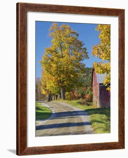 Road Beside Classic Farm in Autumn, New Hampshire, USA-Adam Jones-Framed Photographic Print