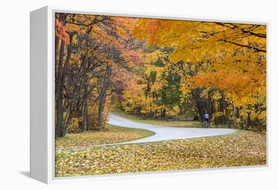 Road Bicycling in Autumn at Brown County State Park, Indiana, USA-Chuck Haney-Framed Premier Image Canvas