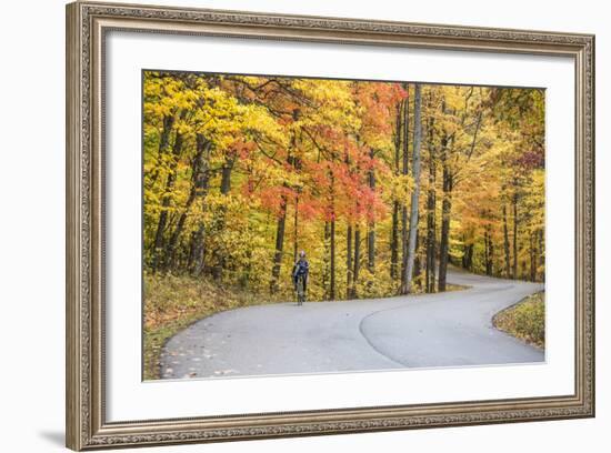 Road Bicycling in Autumn at Brown County State Park, Indiana, USA-Chuck Haney-Framed Photographic Print