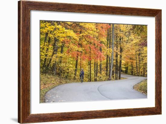 Road Bicycling in Autumn at Brown County State Park, Indiana, USA-Chuck Haney-Framed Photographic Print