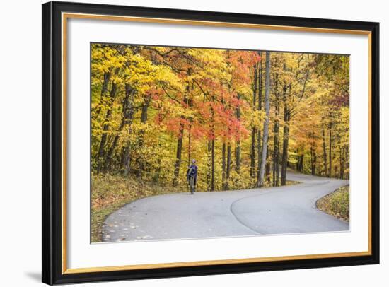 Road Bicycling in Autumn at Brown County State Park, Indiana, USA-Chuck Haney-Framed Photographic Print