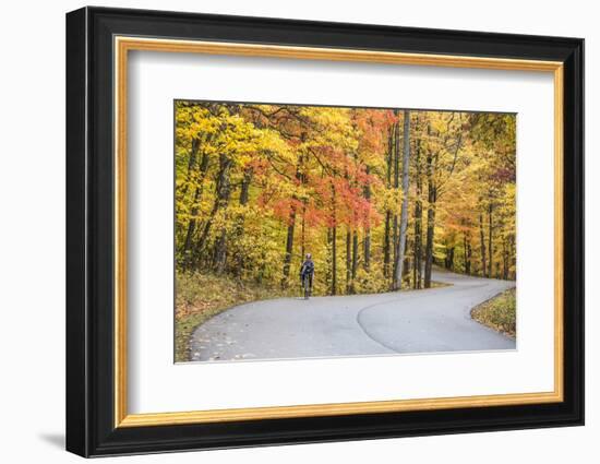 Road Bicycling in Autumn at Brown County State Park, Indiana, USA-Chuck Haney-Framed Photographic Print