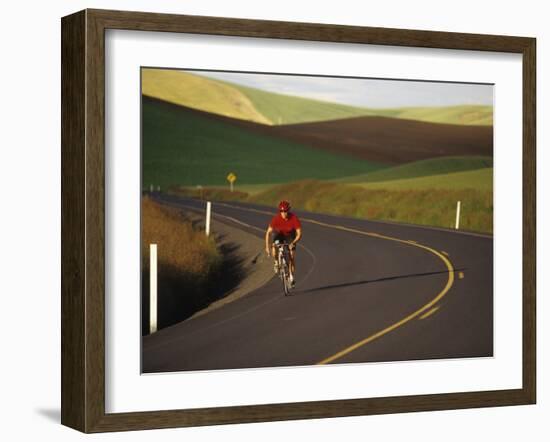 Road Bicycling in the Palouse Country Near Pullman, Washington, USA-Chuck Haney-Framed Photographic Print