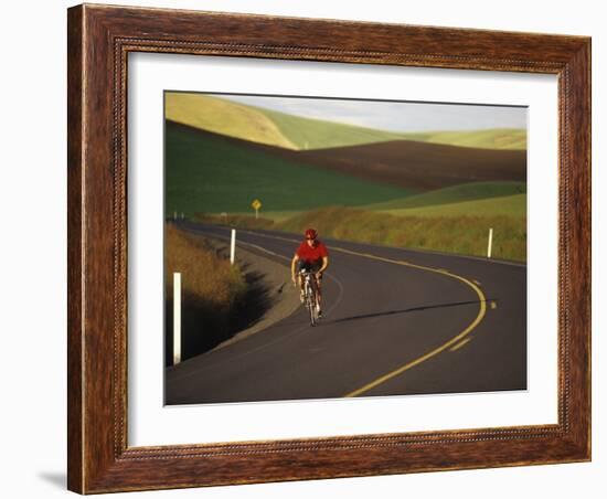 Road Bicycling in the Palouse Country Near Pullman, Washington, USA-Chuck Haney-Framed Photographic Print