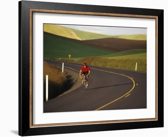 Road Bicycling in the Palouse Country Near Pullman, Washington, USA-Chuck Haney-Framed Photographic Print