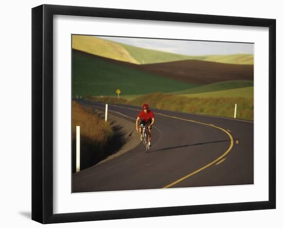 Road Bicycling in the Palouse Country Near Pullman, Washington, USA-Chuck Haney-Framed Photographic Print