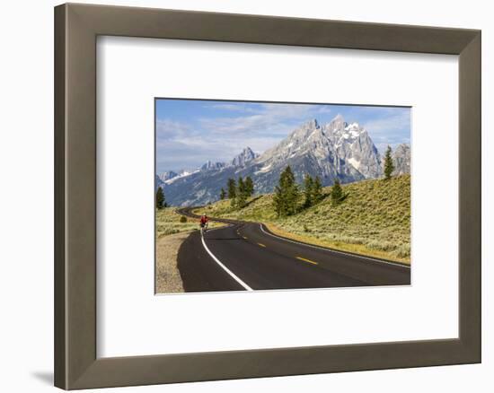 Road Biking in Grand Teton National Park, Wyoming, USA-Chuck Haney-Framed Photographic Print