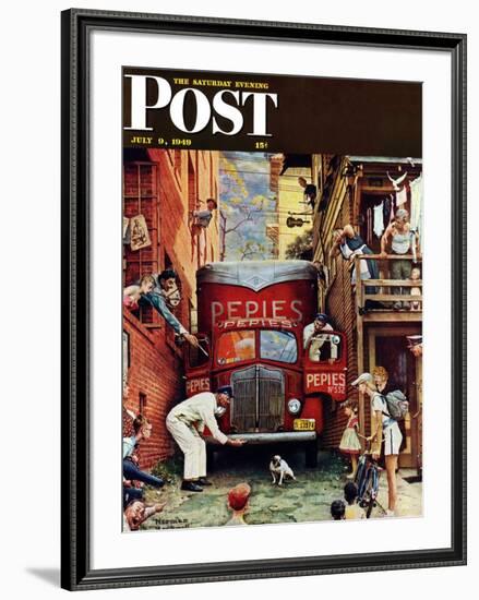 "Road Block" Saturday Evening Post Cover, July 9,1949-Norman Rockwell-Framed Giclee Print