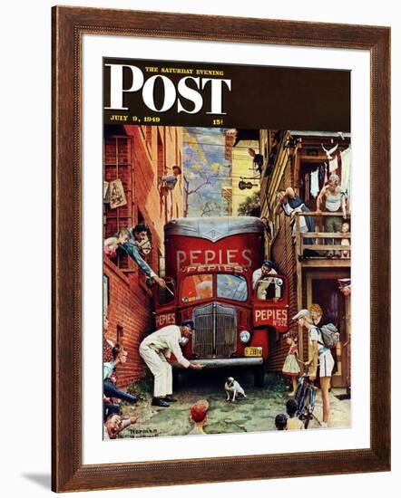 "Road Block" Saturday Evening Post Cover, July 9,1949-Norman Rockwell-Framed Giclee Print