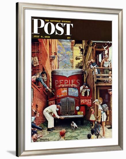 "Road Block" Saturday Evening Post Cover, July 9,1949-Norman Rockwell-Framed Giclee Print