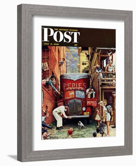 "Road Block" Saturday Evening Post Cover, July 9,1949-Norman Rockwell-Framed Giclee Print