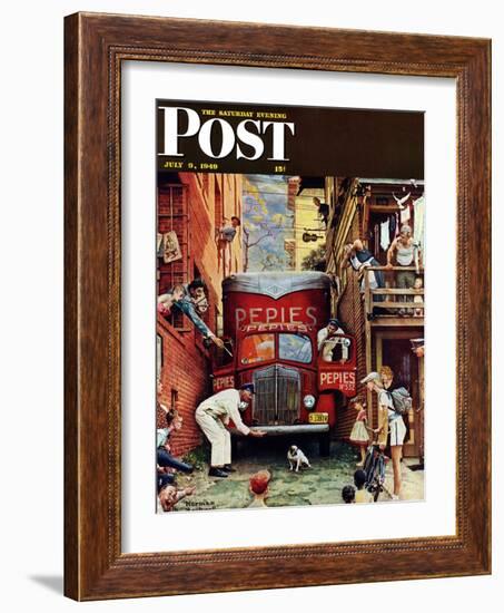 "Road Block" Saturday Evening Post Cover, July 9,1949-Norman Rockwell-Framed Giclee Print