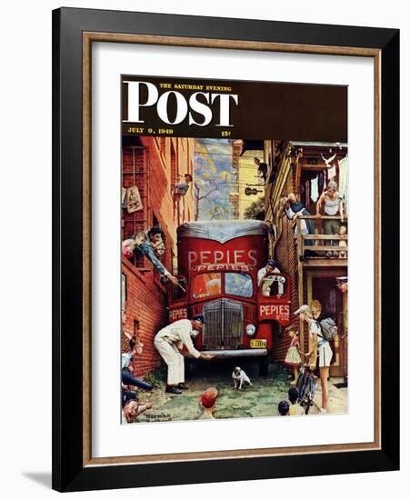 "Road Block" Saturday Evening Post Cover, July 9,1949-Norman Rockwell-Framed Giclee Print