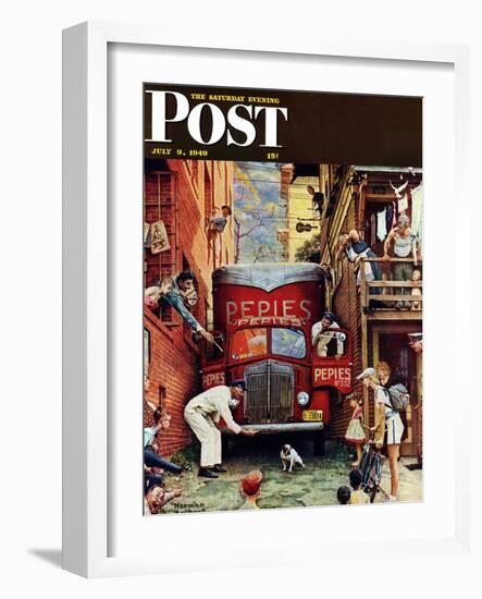 "Road Block" Saturday Evening Post Cover, July 9,1949-Norman Rockwell-Framed Giclee Print