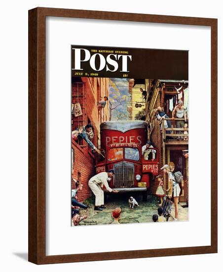 "Road Block" Saturday Evening Post Cover, July 9,1949-Norman Rockwell-Framed Giclee Print