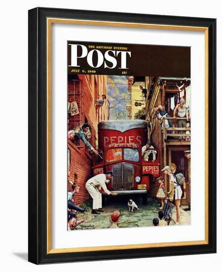 "Road Block" Saturday Evening Post Cover, July 9,1949-Norman Rockwell-Framed Giclee Print