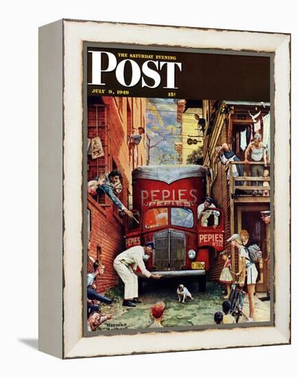 "Road Block" Saturday Evening Post Cover, July 9,1949-Norman Rockwell-Framed Premier Image Canvas