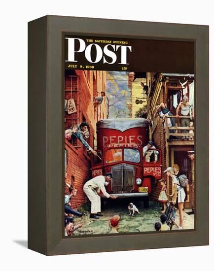 "Road Block" Saturday Evening Post Cover, July 9,1949-Norman Rockwell-Framed Premier Image Canvas