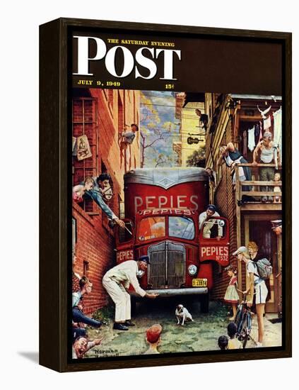"Road Block" Saturday Evening Post Cover, July 9,1949-Norman Rockwell-Framed Premier Image Canvas