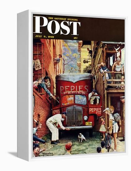 "Road Block" Saturday Evening Post Cover, July 9,1949-Norman Rockwell-Framed Premier Image Canvas
