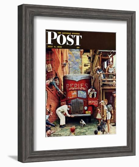 "Road Block" Saturday Evening Post Cover, July 9,1949-Norman Rockwell-Framed Giclee Print