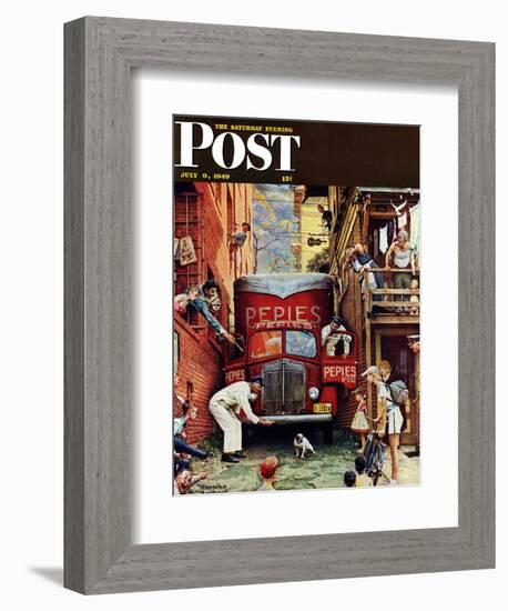 "Road Block" Saturday Evening Post Cover, July 9,1949-Norman Rockwell-Framed Giclee Print