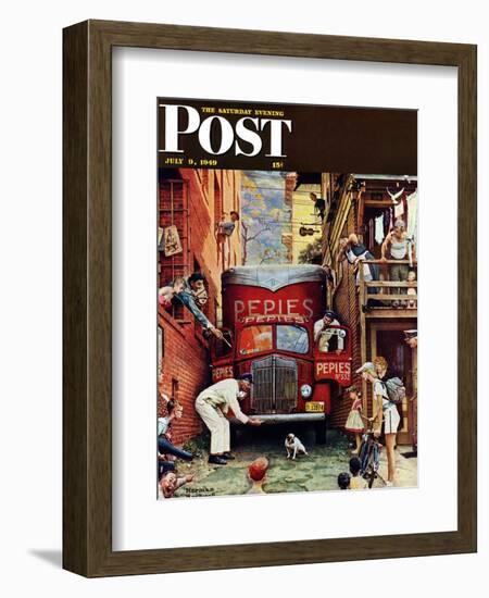 "Road Block" Saturday Evening Post Cover, July 9,1949-Norman Rockwell-Framed Giclee Print
