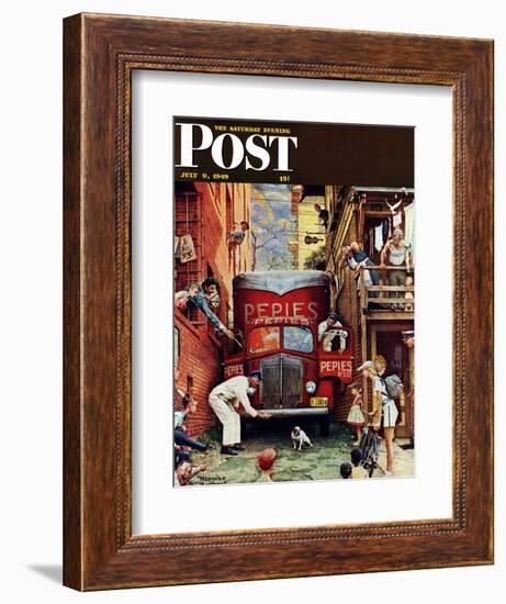 "Road Block" Saturday Evening Post Cover, July 9,1949-Norman Rockwell-Framed Giclee Print