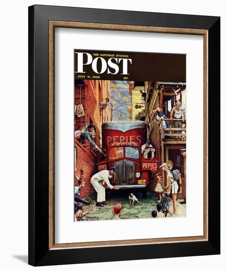 "Road Block" Saturday Evening Post Cover, July 9,1949-Norman Rockwell-Framed Giclee Print