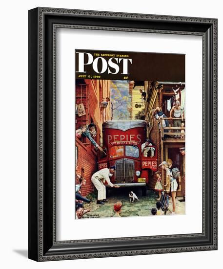 "Road Block" Saturday Evening Post Cover, July 9,1949-Norman Rockwell-Framed Giclee Print