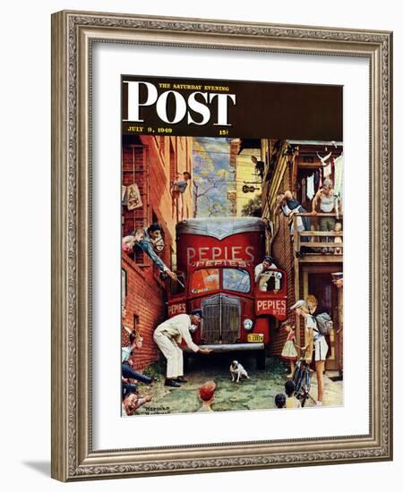 "Road Block" Saturday Evening Post Cover, July 9,1949-Norman Rockwell-Framed Premium Giclee Print