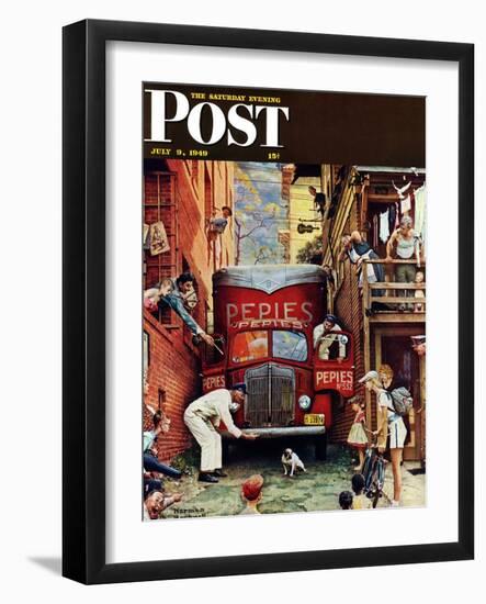 "Road Block" Saturday Evening Post Cover, July 9,1949-Norman Rockwell-Framed Premium Giclee Print