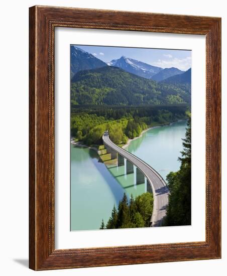 Road Bridge over Lake, Sylvenstein Lake and Bridge Bavarian Alps Bavaria Germany-Peter Adams-Framed Photographic Print